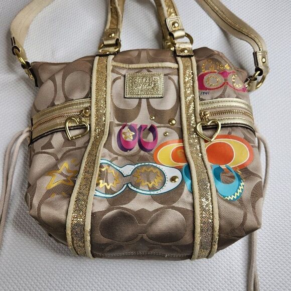 Coach Poppy Applique Gold Multi Crossbody Bag Tote F21101 - Picture 1 of 11